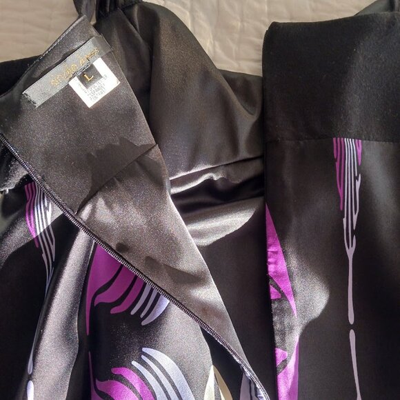 Black Purple Lavender Print Single Cocktail Party Disco Art Dress Womens Large - Picture 6 of 6